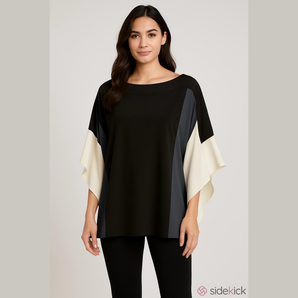 Emmelle Tunic Top, Size O (One Size), Black, Blue, Gray, Cream Geometric…